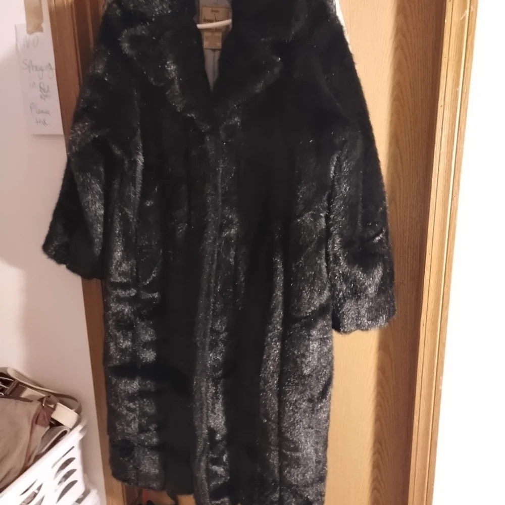 Dennis Basso Black Faux Fur Coat - Picture 1 of 6
